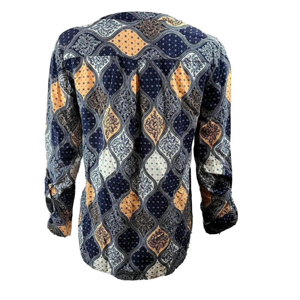 Talbots Top Womens Size S Small Blue Orange Patchwork Boho Long Sleeve Casual - Picture 3 of 6